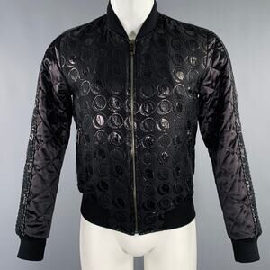 DOLCE & GABBANA Size 34 Black Silver Circles Cotton Blend Bomber Jacket
